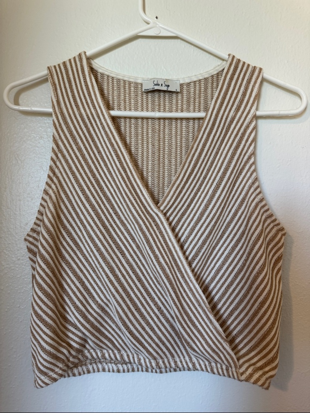 Sadie & Sage Tan and White Striped Knit Tank Top